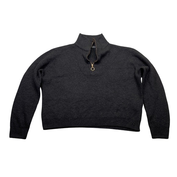 Vero Moda Sweaters - Vero Moda Womens Black Ribbed‎ Quarter Zip Sweater High Neck Rose Gold Pull S